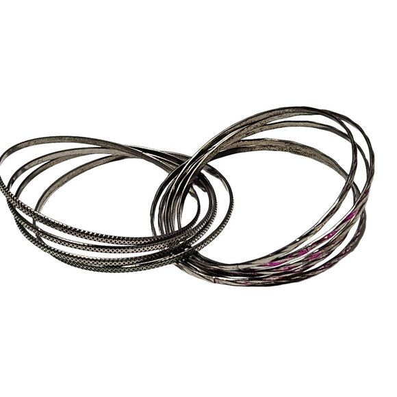 Vintage Silver Pink Bangle Bracelets Set Of 9 - Picture 1 of 4